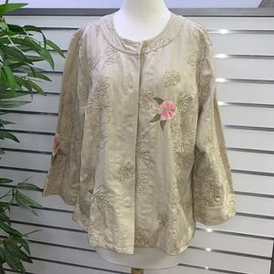 Charter Club Tan Jacket with embordered Flowers